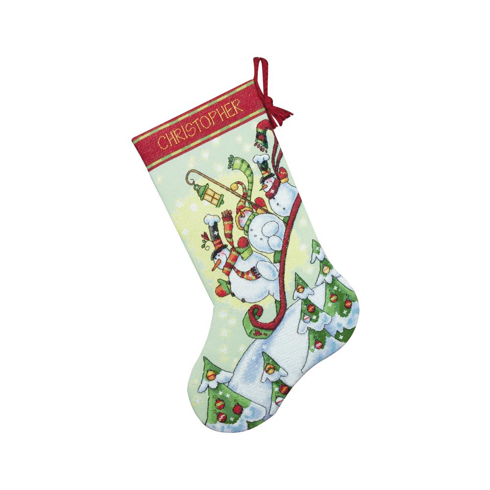 Sledding Snowmen Stocking Counted Cross Stitch Kit