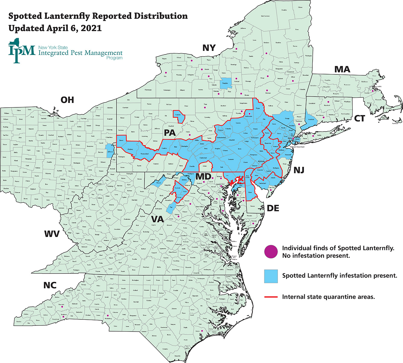 Spotted Lanternfly Map Stop SLF Reported.