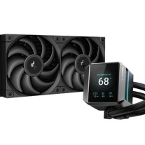 DeepCool MYSTIQUE 240 LCD Liquid Cooler 240mm 5th Gen Pump 3400RPM AIO 2.8" 640x480 TFT LCD Screen Anti-Leak Tech FT12 SE PWM Fans, Grey and Black