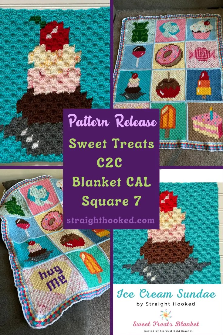 Read more about the article Sweet Treats Blanket C2C CAL – Ice Cream Sundae Square FREE pattern