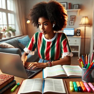 black girl learning in front of her laptop