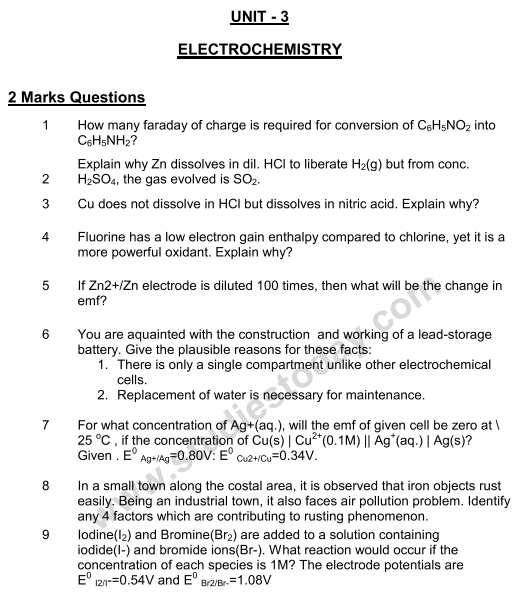 Cbse Class 12 Chemistry Notes And Questions For