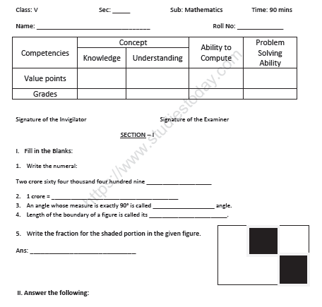 cbse class 5 mathematics sample paper set i
