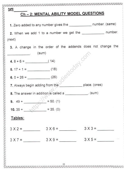 cbse class 2 maths mental ability worksheet set b practice worksheet