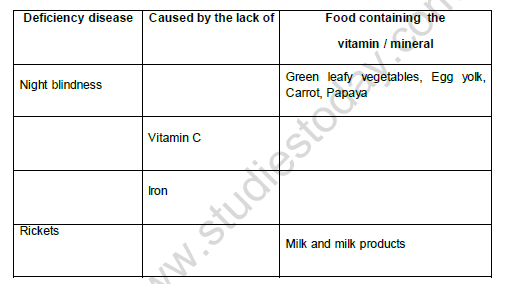cbse class 5 science food and health worksheet