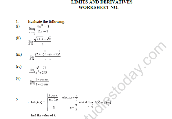 Limits for precalculus when looking at . Cbse Class 11 Mathematics Limits And Derivatives Worksheet Set A