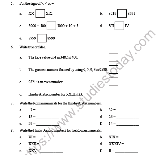 cbse class 3 maths number upto 9999 question bank