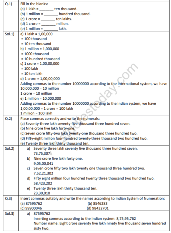 Given below is the worksheet for class 6 maths knowing our numbers (a) true and false (b) calculation problems (c) multiple choice questions Ncert Solutions Class 6 Mathematics Knowing Our Numbers