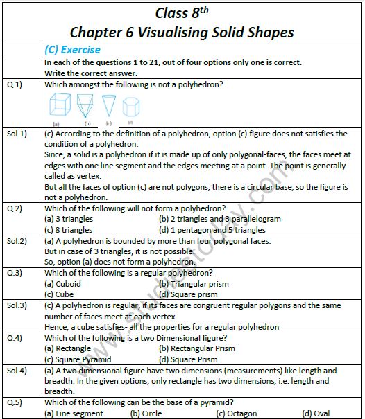 Ever wondered difference between 2d . Ncert Exemplar Solutions Class 8 Maths Visualising Solid Shapes