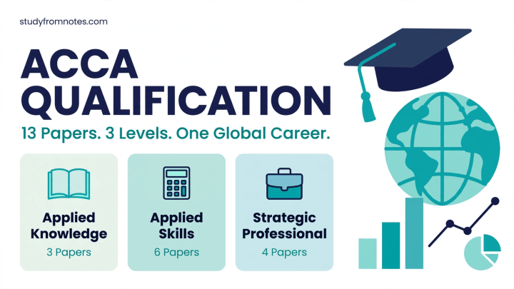 ACCA qualification structure: 13 papers across Applied Knowledge, Applied Skills and Strategic Professional levels