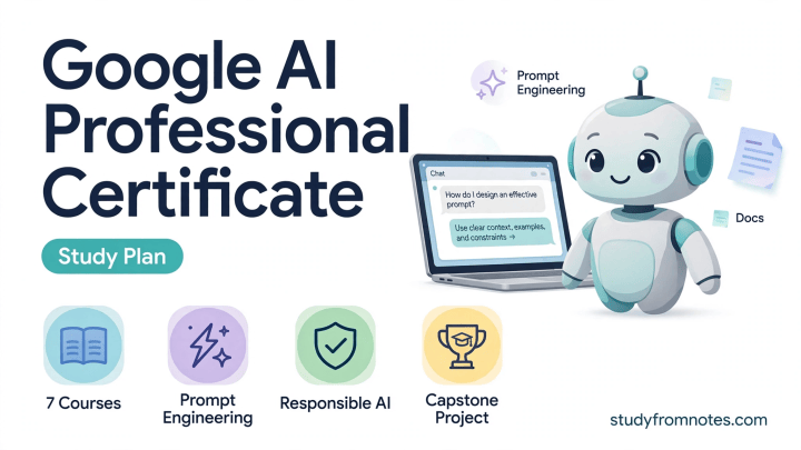 Infographic for Google AI Professional Certificate study plan with 8 courses