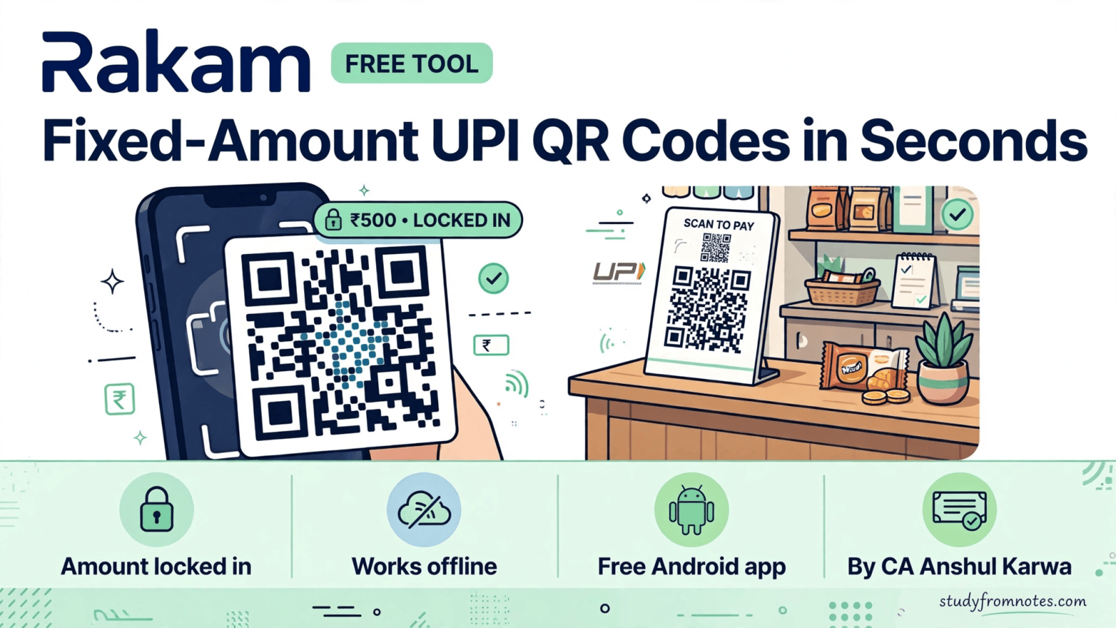 Rakam free fixed UPI QR code generator