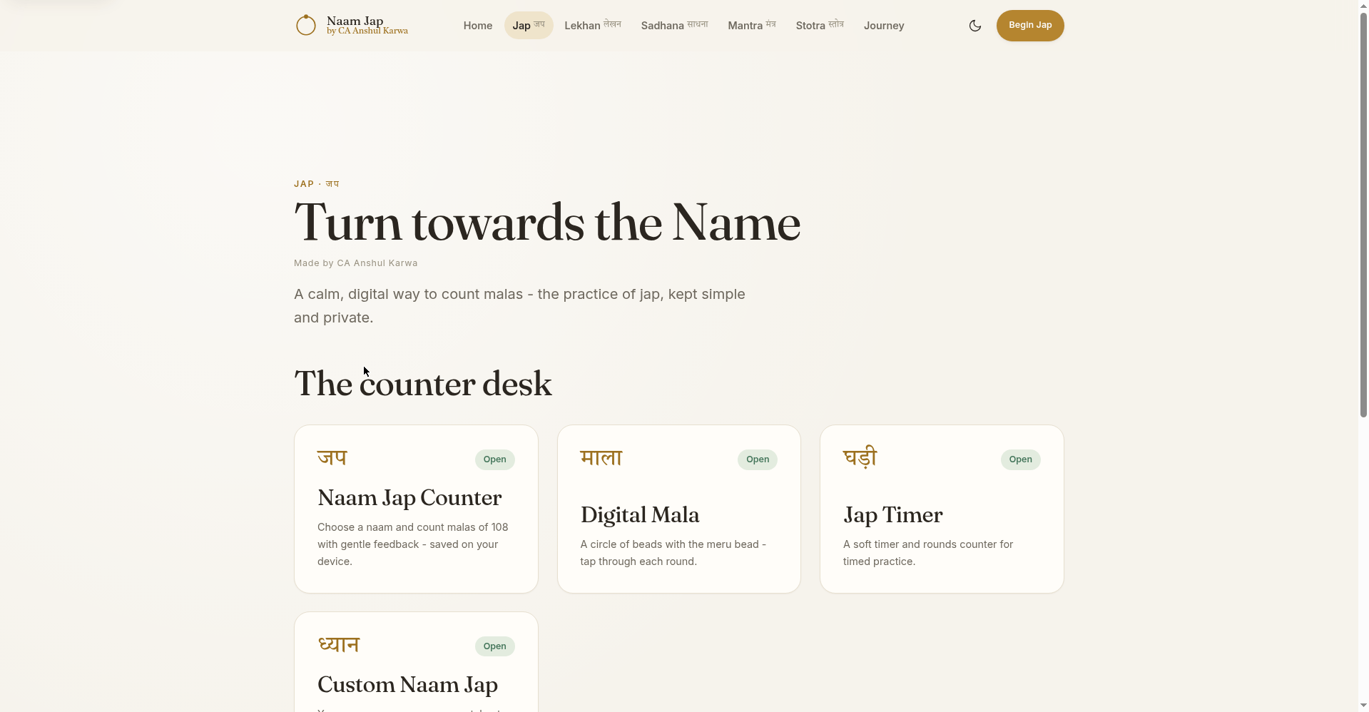 Naam Jap counter desk with digital mala and jap timer