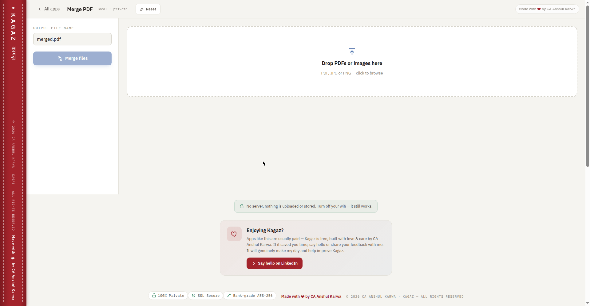 Panna Merge PDF tool page