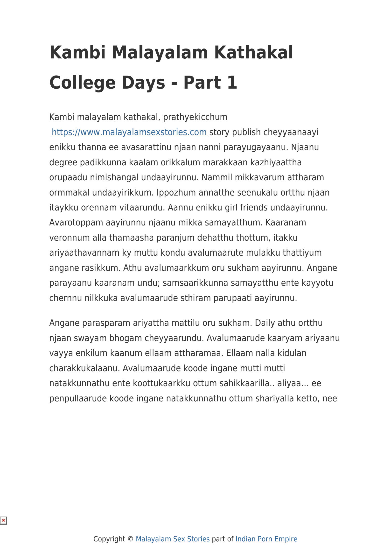 SOLUTION: Kambi malayalam kathakal college days pdfdrive 2 - Studypool