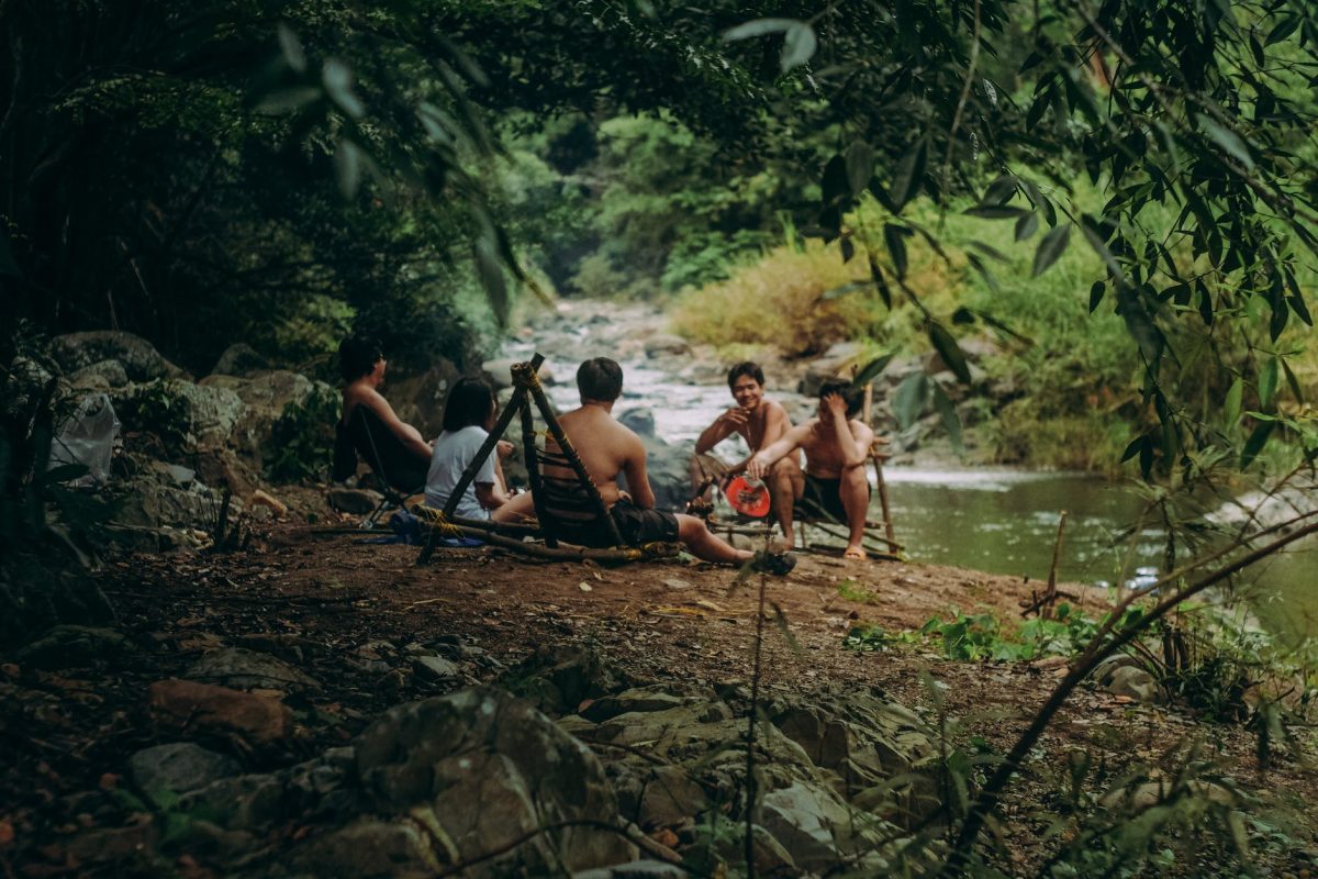 picnic besides a forest river