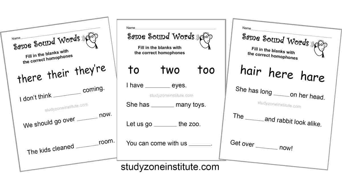 Homophones hole, whole, their, there, they're for reading lessons