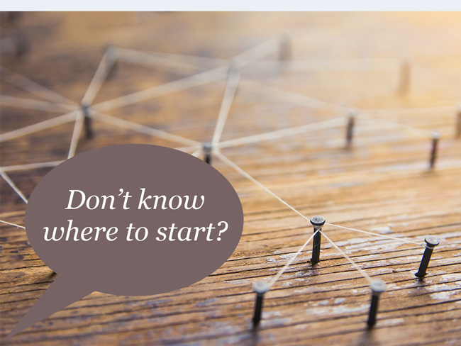 Image with speech bubble: Don't know where to start?