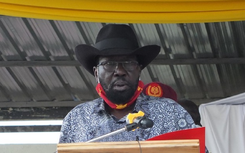 South Sudan's President Kiir addressing Catholic Church congregation during the centenary celebrations at Loa Parish on Sunday, August 15, 2021. [Photo by Radio Tamazuj]