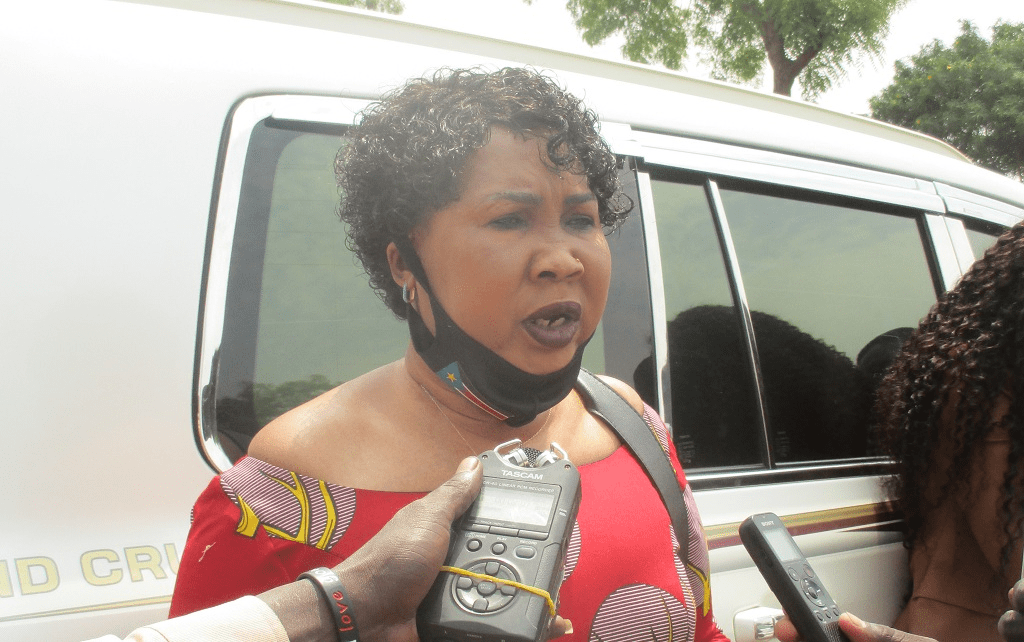 South Sudanese socialite Mama Amira Ali speaking to reporters in Juba following the verdict on August 9, 2021. [Photo by Awan Achiek/Sudans Post]