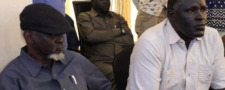 Head of SPLA-IO Kitgwang faction Gen. Simon Gatwech Dual (left) and his deputy Gen. Johnson Olony while meeting South Sudan government delegation in Khartoum on Saturday, October 2, 2021. [Photo via facebook]