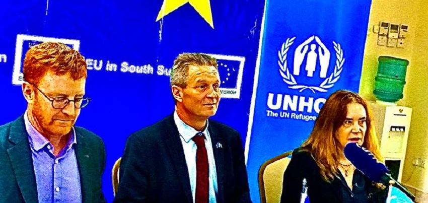 European Union Ambassador to South Sudan, Timo Olkkonen, speaks during a press conference in Juba on Monday, December 11, 2023. [Photo by Sudans Post]