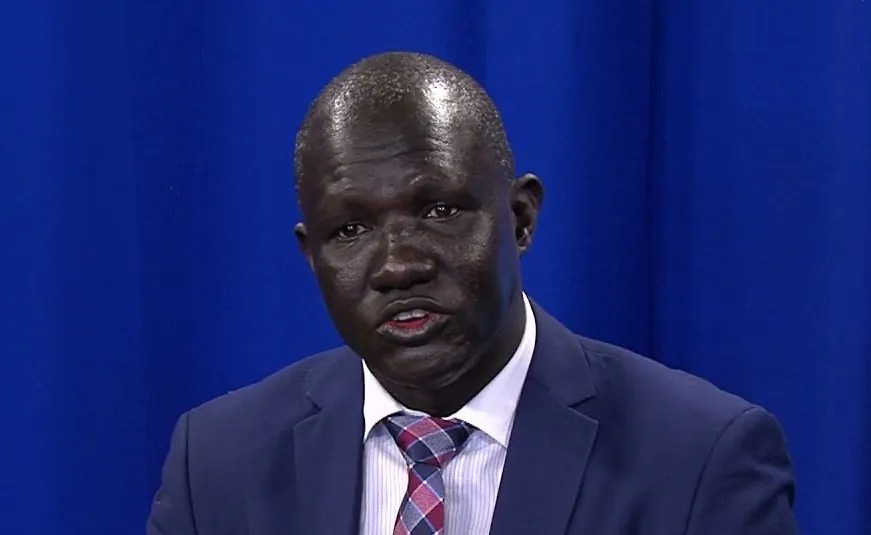 South Sudan activist Abraham Awolich speaking on South Sudan in the US. [Photo courtesy]