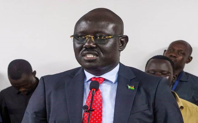 Transport Undersecretary, Paul Dhel Gum speaks during the reception of the Director General of the Civil Aviation Authority in Juba on Friday (Photo by Sudans Post)