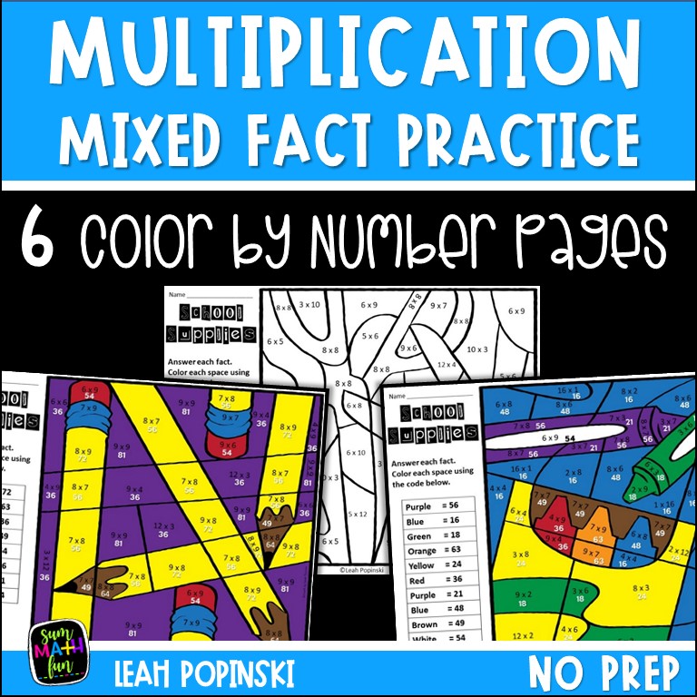 multiplication worksheets color by number sum math fun