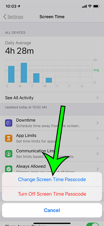 change screen time passcode