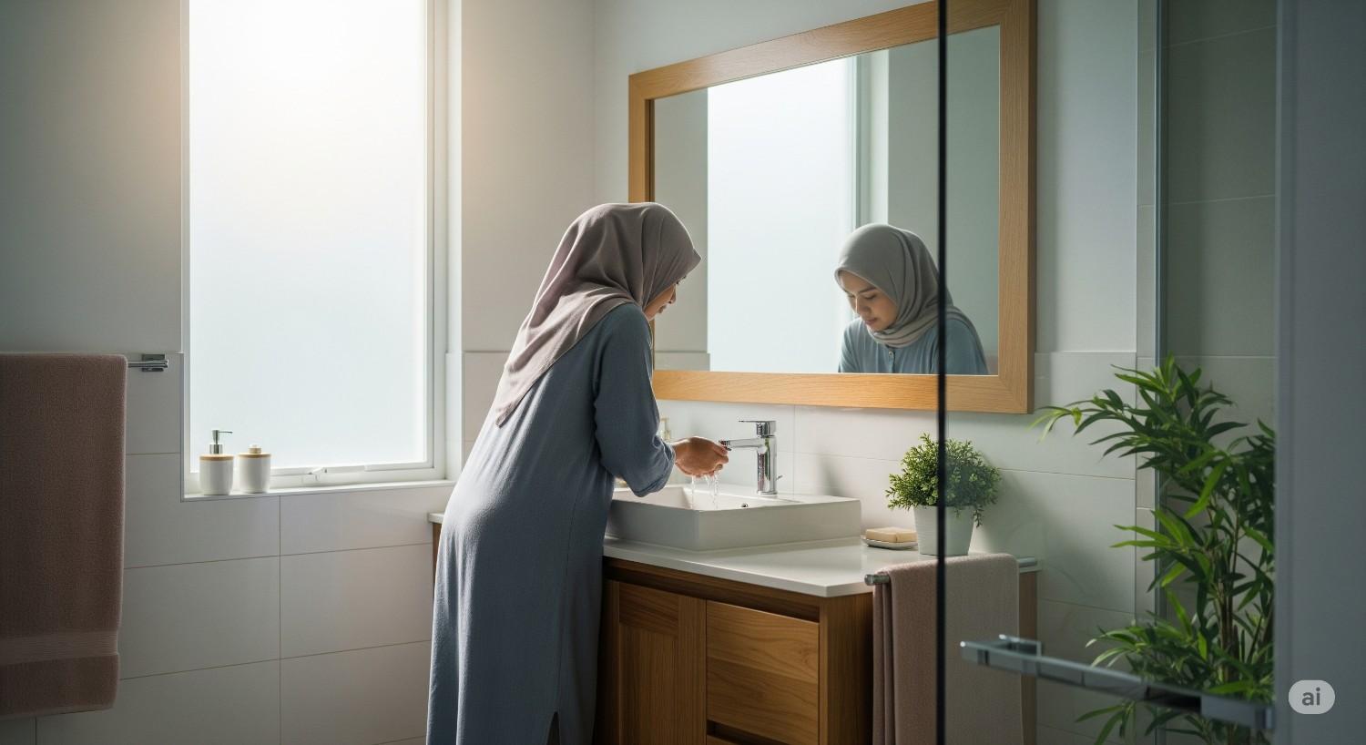 Ilustrasi muslimah di kamar mandi