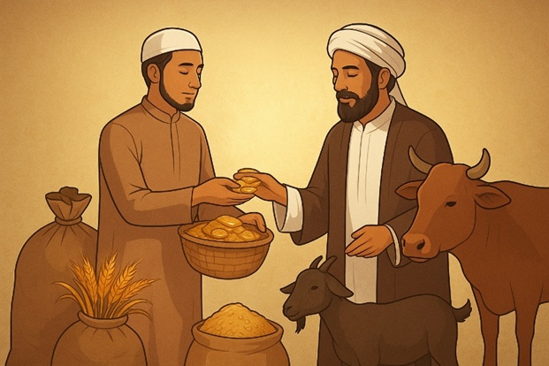Ilustrasi jenis harta yang wajib dizakati menurut Safinatun Najah – emas, perdagangan, pertanian, hewan ternak