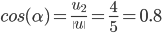 cos(\alpha)=\frac{u_2}{\|u\|}=\frac{4}{5}=0.8