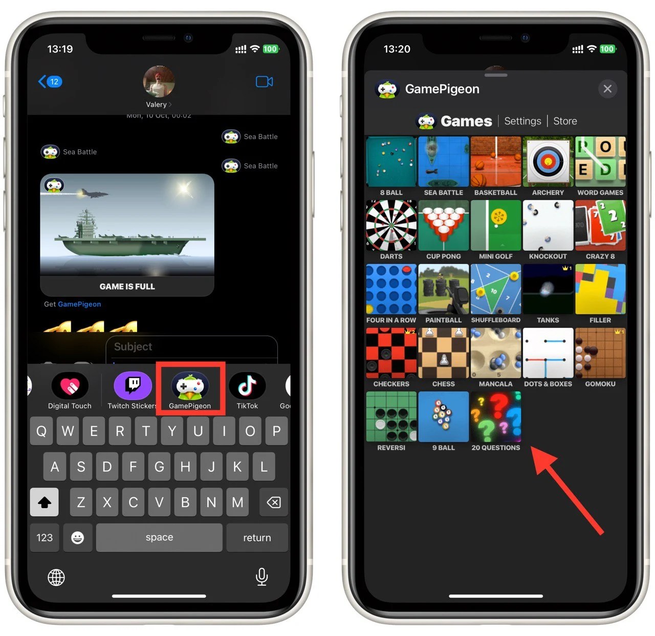 How To Play 20 Questions On IMessage Tab TV Game Pigeon On ToolBar IPhone.webp