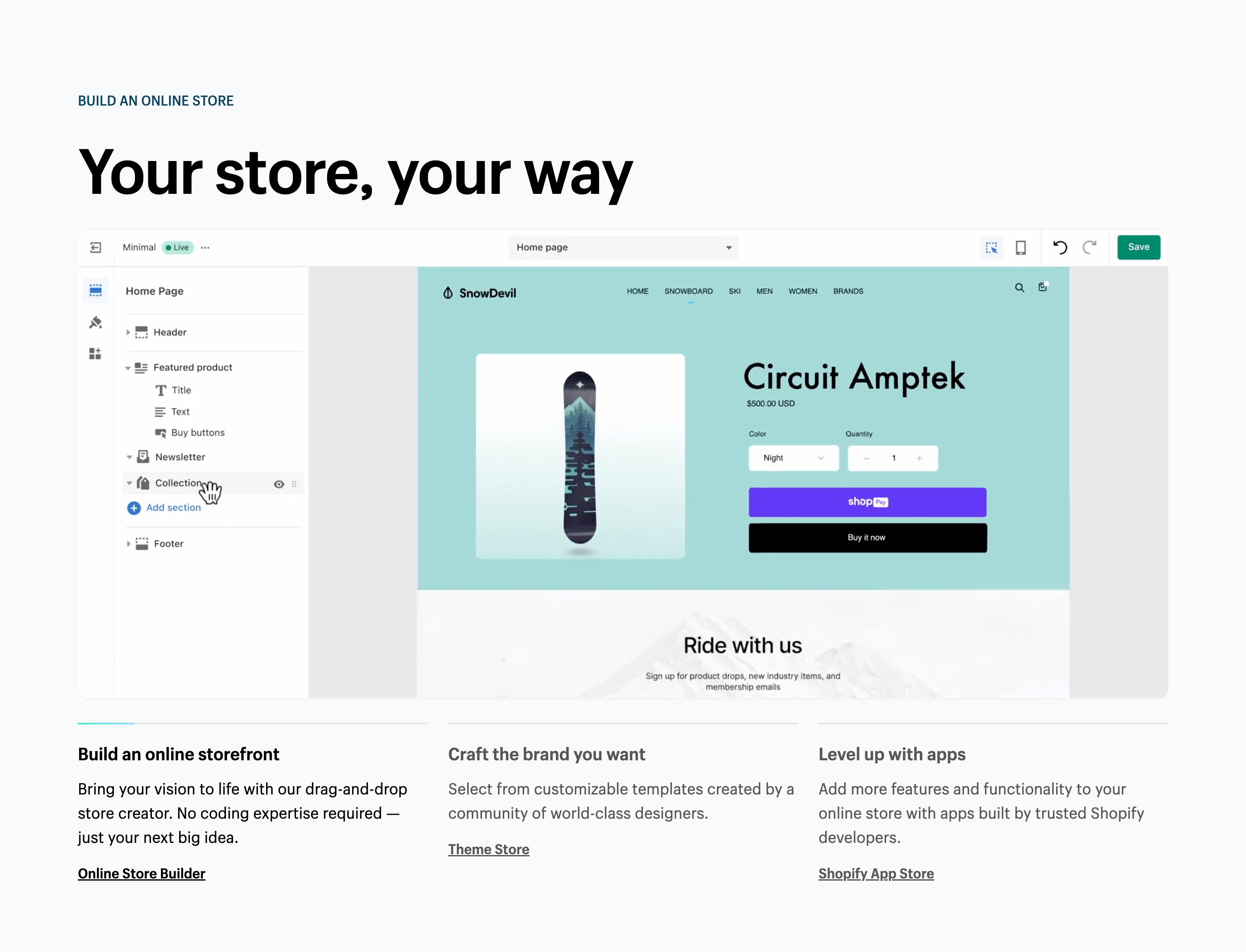 Showcase example: shopify