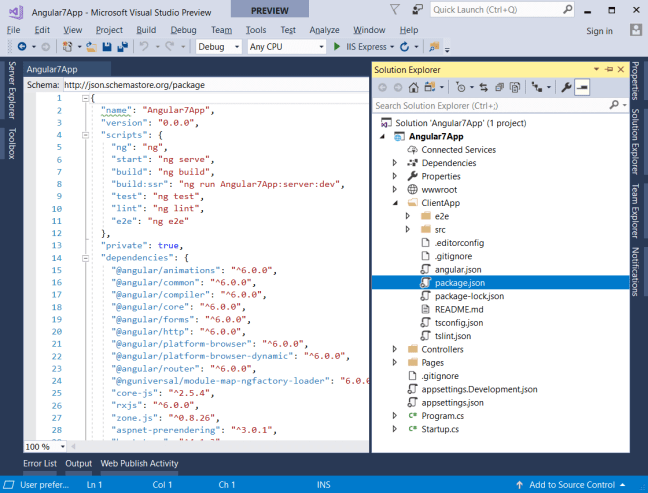 How to create an Angular 7 app with Visual Studio 2017