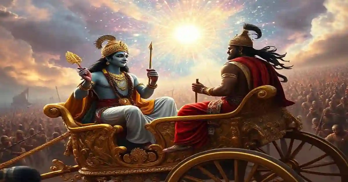 श्रीकृष्ण अर्जुन को गीता का उपदेश देते हुए