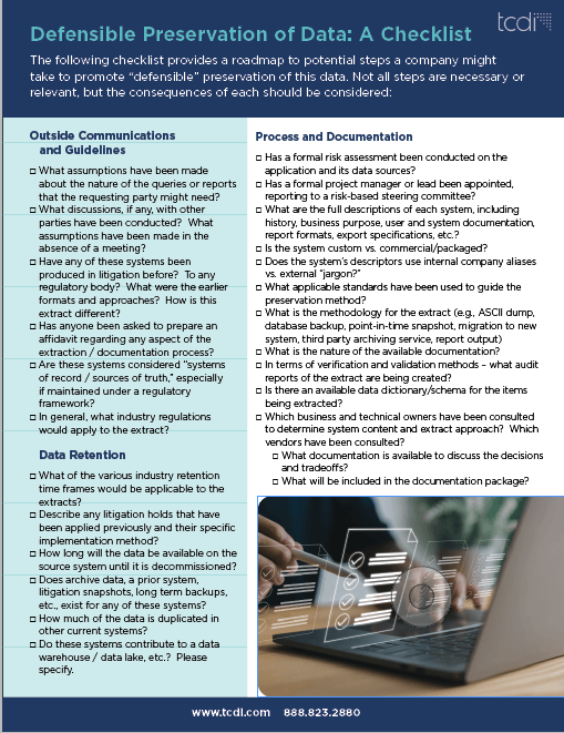 Defensible Preservation of Legacy Systems Checklist Image