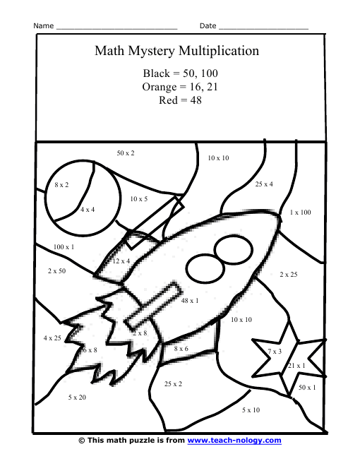 rockets in outer space multiplication puzzle