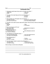 earthquake quiz printable 4th 5th grade teachervision