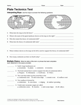 Volcanic eruptions and earthquakes often happen at plate boundaries. Plate Tectonics Test Earth Science Printable Grades 6 12 Teachervision