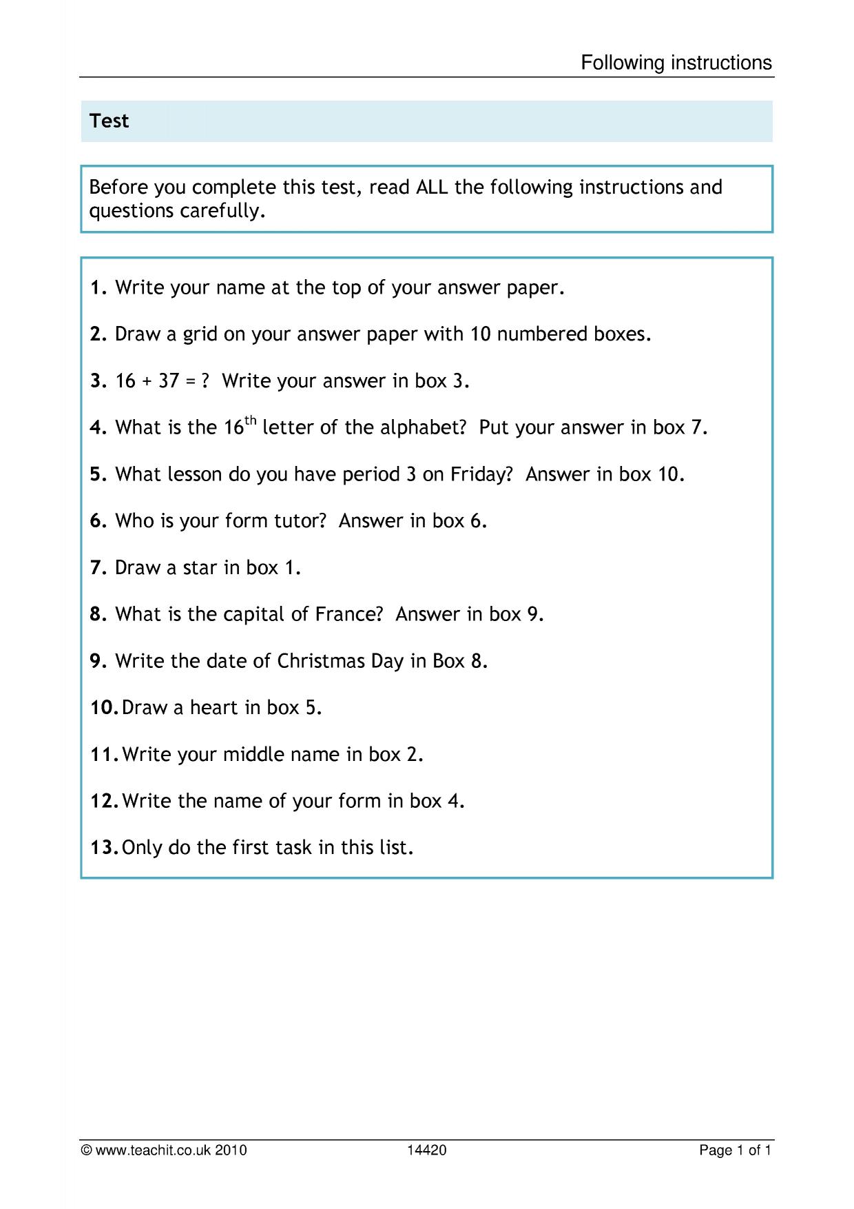 following instructions activity ks3 english teachit