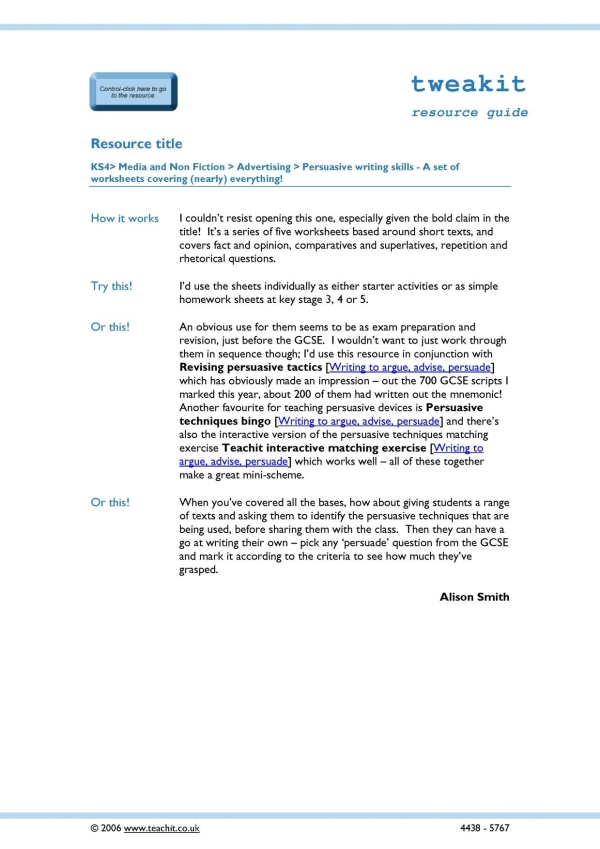 persuasive writing skills worksheets ks3 4 english teachit