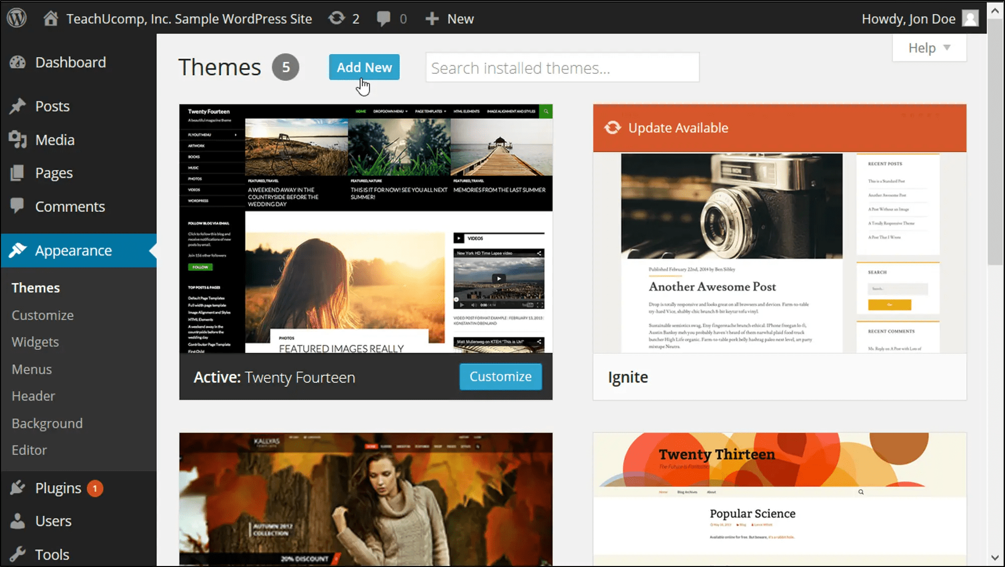 · navigate to appearance and select customize from the . Install a Custom Theme in WordPress - Tutorial - TeachUcomp, Inc.