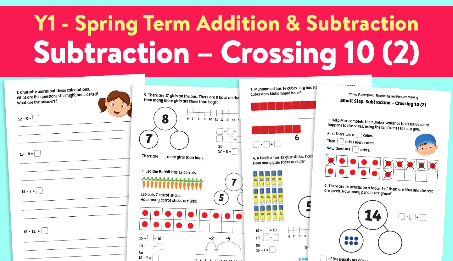 y1 activities for subtraction crossing ten part 2 spring term block 1 addition and subtraction weeks 1 4 teachwire teaching resource