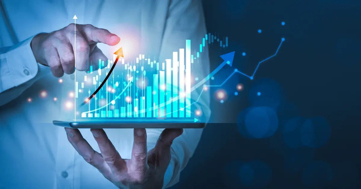 Businessman using tablet and technology. Digital marketing of Sales and Economic growth graph chart.