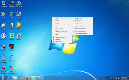 In development, windows 7 was known by the code names blackcomb and vienna. Windows 7 Quickly Hide All Icons From The Desktop