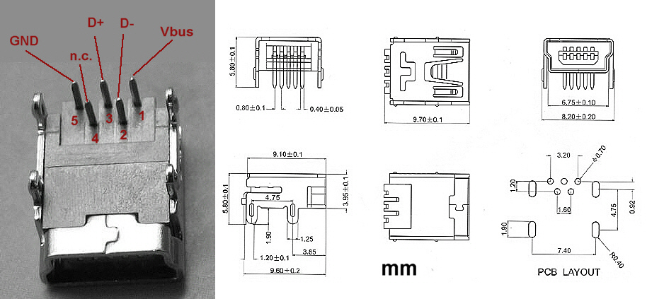 N 10 Connettori Femmina Mini B Usb Pin 90 T H Pcb N3 Ebay