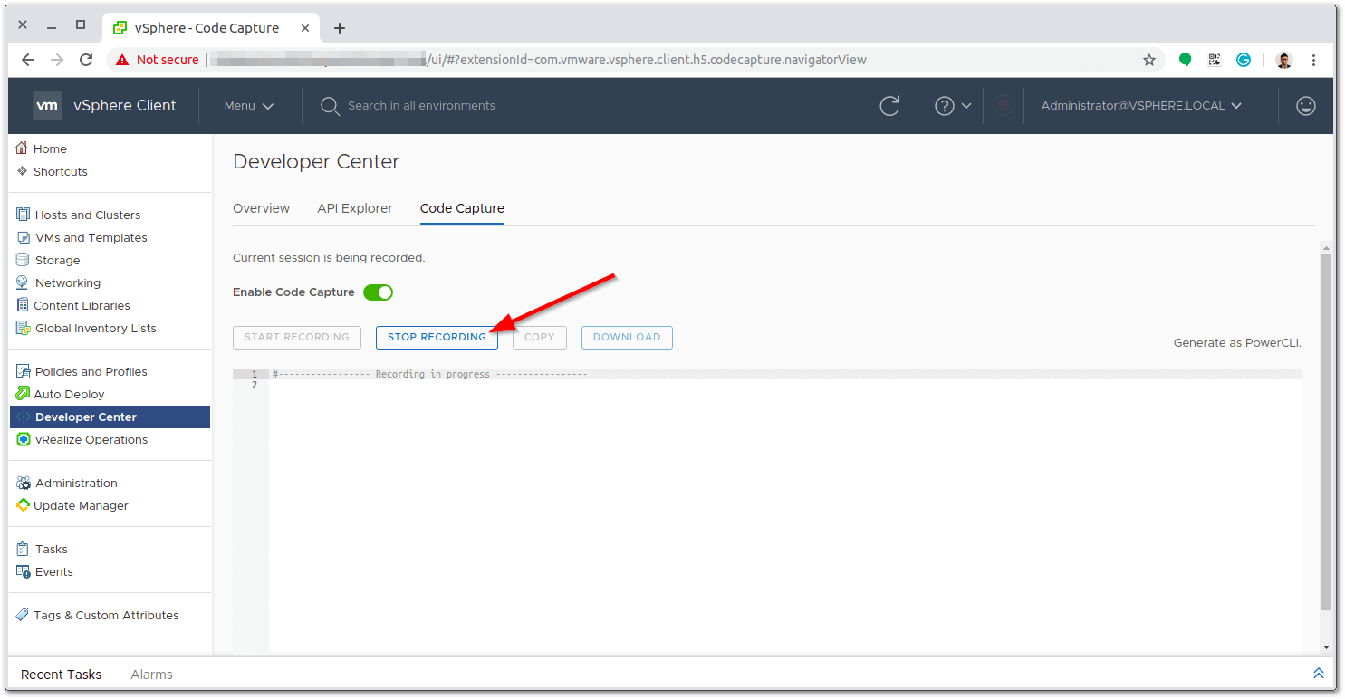 Developer Center Code Capture  stop recording