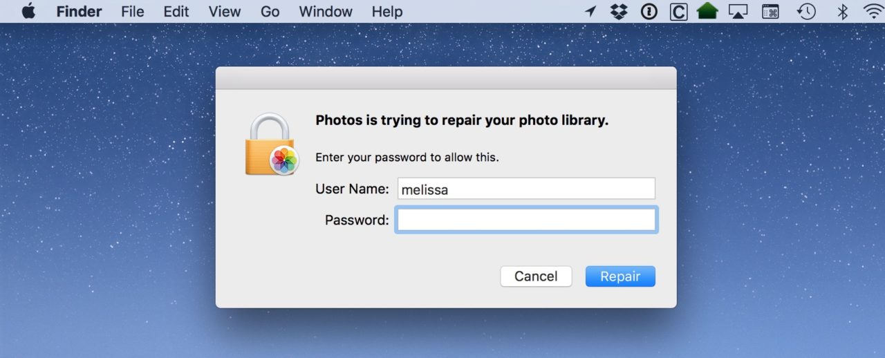 Mac photos has attempted to repair the library databases